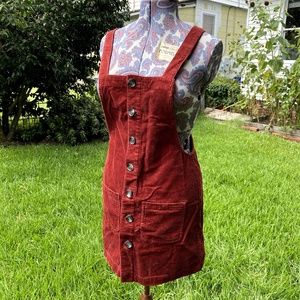 Burnt Red Cute Skirt Corduroy Overalls